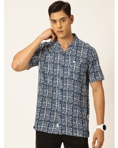 Medium Blue Regular Fit Short Sleeves Printed Shirt