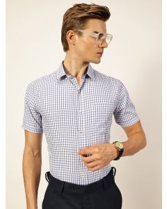 Blue Regular Fit Short Sleeves Checked Shirt