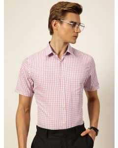 Pink Regular Fit Short Sleeves Checked Shirt