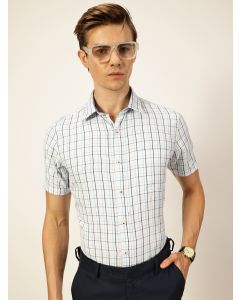 Blue Regular Fit Short Sleeves Checked Shirt