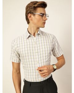 Olive Regular Fit Short Sleeves Checked Shirt