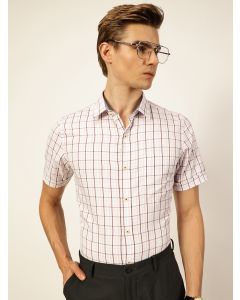 Wine Regular Fit Short Sleeves Checked Shirt
