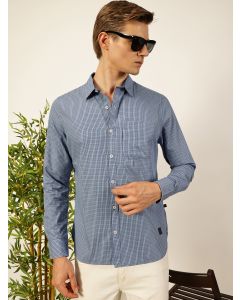 Thomas Scott Men Smart Spread Collar Micro Checked Cotton Slim Fit Casual Shirt(NTSS02_Navy_S)