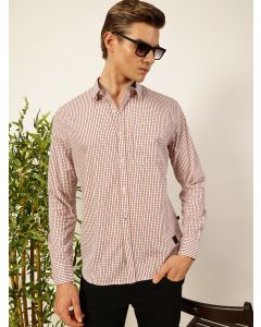 Thomas Scott Men Smart Spread Collar Micro Checked Cotton Slim Fit Casual Shirt(NTSS02_Orange_S)