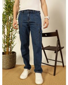 Blue  Classic Relaxed Fit Cotton Cargo Jeans