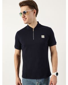 Navy  Mandarin Collar T-shirt