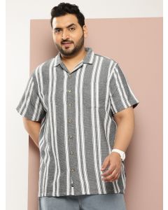 Black  Plus Size Premium Striped  Pure Cotton Casual Shirt