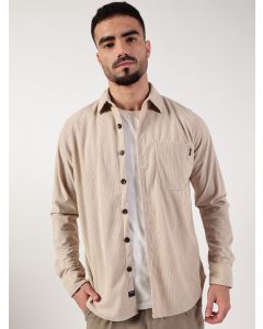 Beige Premium Spread Collar Corduroy Casual Shirt