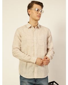 Light Beige Thomas Scott Premium Spread Collar Linen Slim Fit Casual Shirt