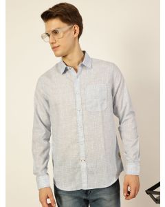 Sky Blue  Checked Linen Blend Slim Fit Casual Shirt
