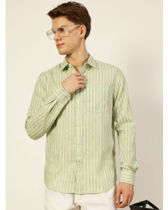 Green  Premium Vertical Striped Linen Slim Fit Casual Shirt