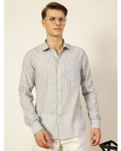 Grey  Striped Slim Fit Casual Shirt