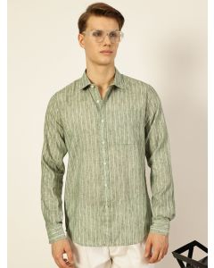 Dark Green  Premium Vertical Striped Linen Slim Fit Casual Shirt