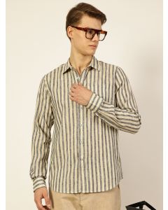 Black  Premium Vertical Striped Linen Slim Fit Casual Shirt