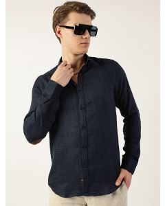 Navy  Classic Button-Down Collar Solid Slim Fit Casual Shirt