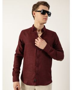 Wine  Classic Button-Down Collar Solid Slim Fit Casual Shirt