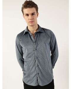 Grey  Classic Spread Collar Textured Solid Slim Fit Casual Shirt