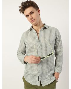 Green  Premium Spread Collar Textured Slim Fit Casual Shirt