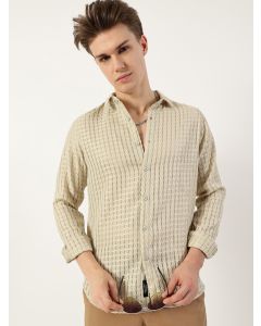 Light Green Premium Spread Collar Textured Slim Fit Casual Shirt