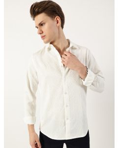 White1  Premium Spread Collar Textured Solid Slim Fit Casual Shirt