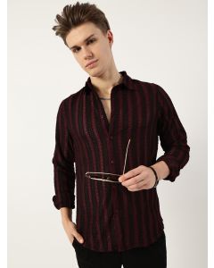 Wine  Premium Spread Collar Textured Slim Fit Casual Shirt
