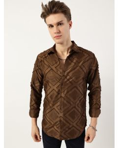 Brown  Premium Spread Collar Graphic Printed Slim Fit Casual Shirt