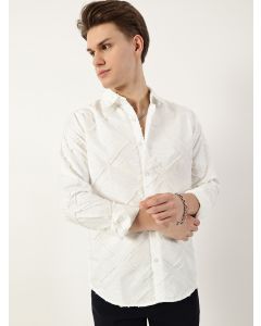 White  Premium Spread Collar Graphic Printed Slim Fit Casual Shirt