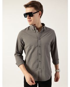 Grey Smart Button-Down Collar Textured Slim Fit Casual Shirt