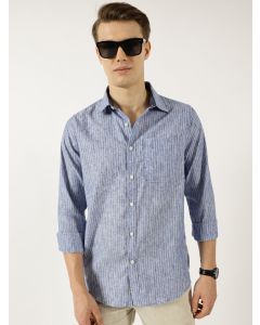 Blue  Classic Slim Fit Opaque Striped Casual Shirt