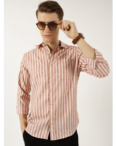 Rust  Classic Slim Fit Opaque Striped Casual Shirt