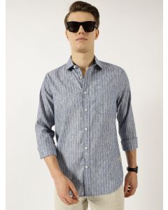 Navy  Classic Slim Fit Opaque Striped Casual Shirt