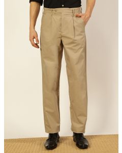 Beige Mid-Rise Smart Pleated Trousers