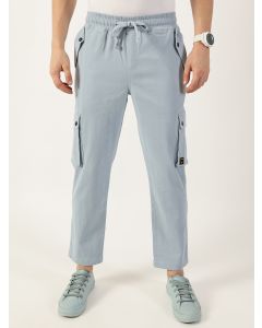 Mid Blue Relaxed Loose Fit Easy Wash Cargos Trousers