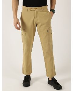 Beige Pure Cotton Smart Straight Fit Easy Wash Mid-Rise Trousers