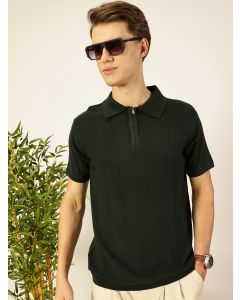 Bottle Green  Bio Finish Solid Polo Collar Cotton T-shirt