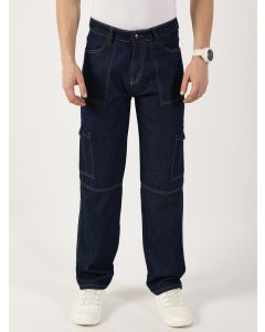 DarkBlue Loose Fit Relaxed Fit Mid-Rise Cotton Jeans