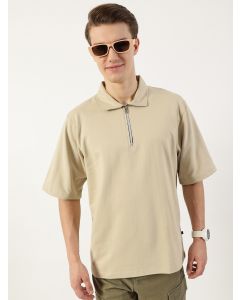 Beige  Polo Collar Bio Finish T-shirt