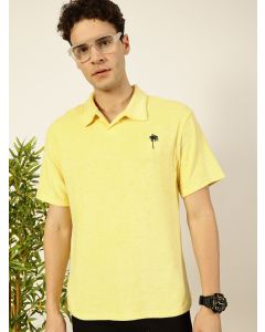 Yellow  Solid Polo Collar Cotton Relaxed Fit T-Shirt