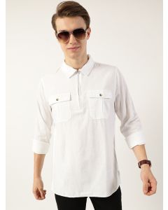 White  Classic Spread Collar Solid Cotton Casual Shirt
