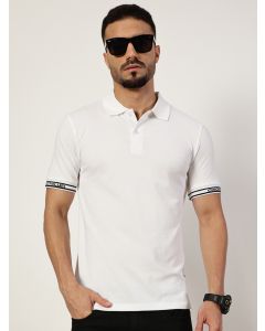 White Regular Fit Short Sleeve Polo Collar Knitted T-shirt