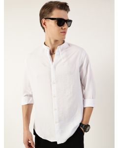 White  Classic Mandarin Collar Solid Slim Fit Casual Shirt