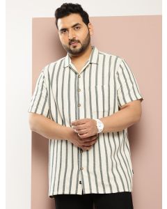 B.Green  Plus Size Premium Striped Pure Cotton Casual Shirt