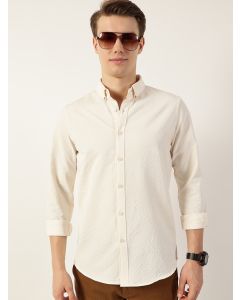 White  Smart Button-Down Collar Textured Solid Slim Fit Casual Shirt