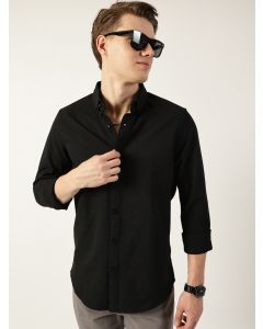 Black  Smart Button-Down Collar Textured Solid Slim Fit Casual Shirt