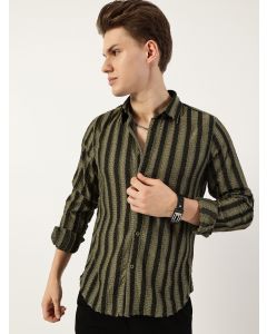Olive Premium Spread Collar Textured Slim Fit Casual Shirt