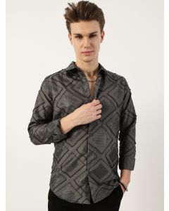 Grey  Premium Spread Collar Graphic Printed Slim Fit Casual Shirt