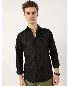 Black  Premium Spread Collar Textured Slim Fit Casual Shirt