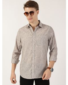 Brown  Premium Slim Fit Opaque Striped Casual Shirt