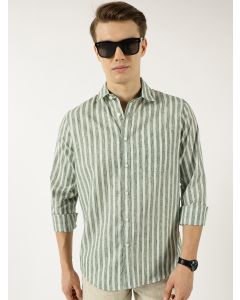 Green  Classic Slim Fit Opaque Striped Casual Shirt
