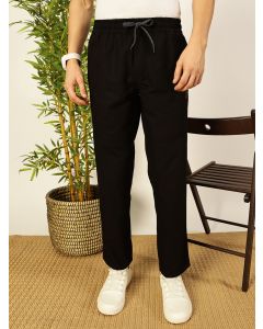 Black Cotton Smart Regular Fit Mid-Rise Joggers